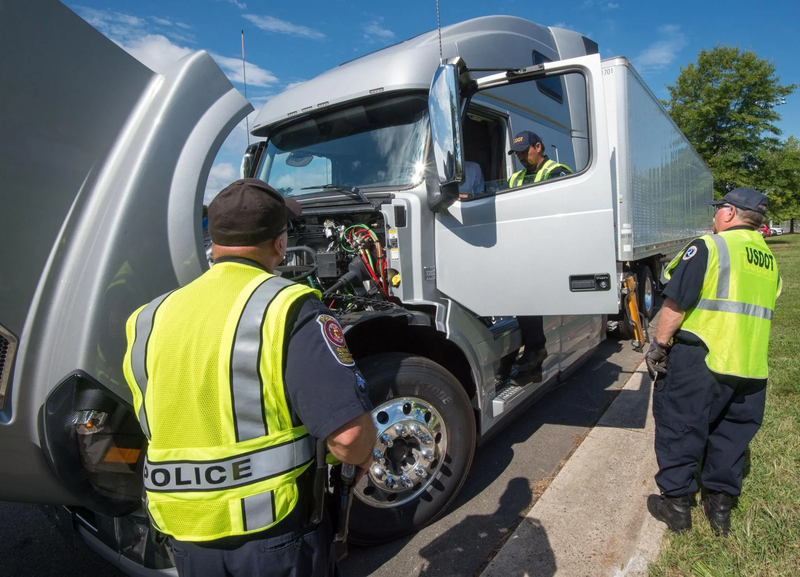 Commercial truck undergoing a roadside inspection